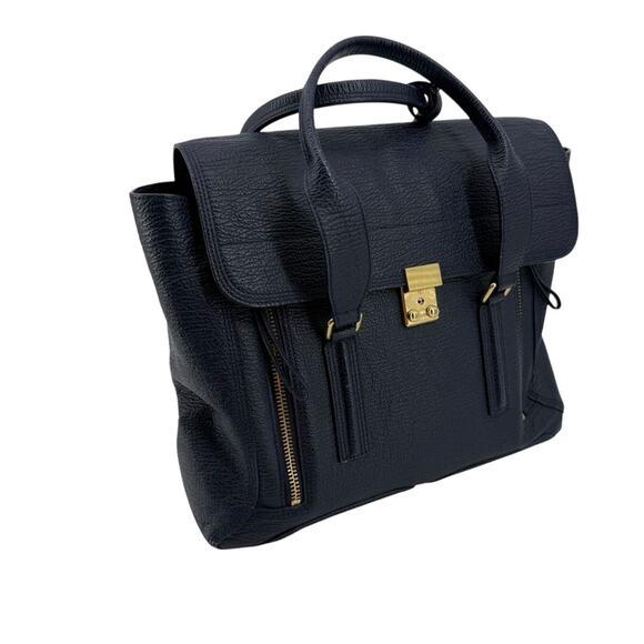 3.1 PHILLIP LIM Textured Calfskin Leather Large Pashli Satchel Ink Navy Blue - Picture 11 of 12
